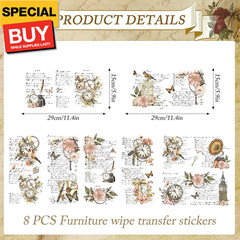 Flower Rub on Transfers for Crafts – 8 Sheets Vintage Floral Furniture Decals Bu