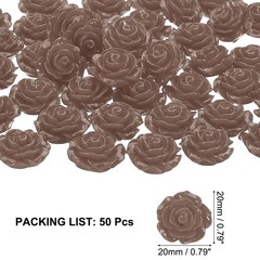 20mm Rose Flower Resin Cabochon, 50 Pcs Mini Rose Flower Resin, Dark Brown