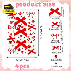 4 Sheets Bow Face Gems Stickers, Heart Rhinestones Hair Jewel, Self Adhesive Cry