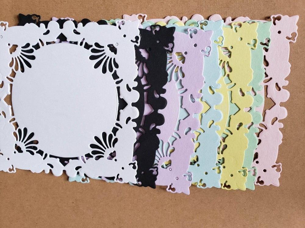 7pcs. Pastel, White & Black Colors Fancy Frames cardstock Die cuts.