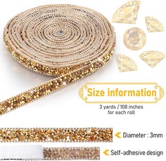 1 Roll 108″ x 0.4″ Gold Bling Crystal Rhinestone Diamond DIY Decor Sticker Decal