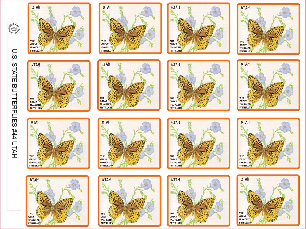 UTAH STATE BUTTERFLY – THE GREAT SPANGLED FRITILLARY SIZE 2.5″ X 2- 16 PER SHEET