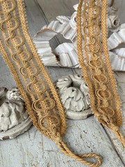 25×3 Antique French Gold Silk Passementerie Trim Tieback c1900 Ornate Handwoven