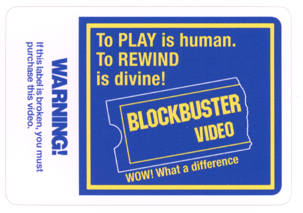 Blockbuster Video «To PLAY is human. To REWIND is divine» Sticker (Reproduction)