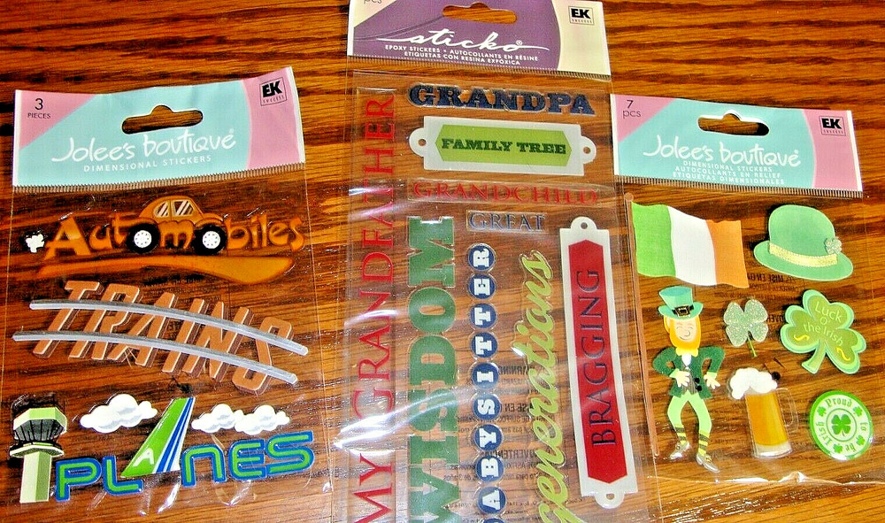 Lot (3) Scrapbooking Stickers~Jolee’s BoutiqueTransport & Irish+ EK Grandpa 583