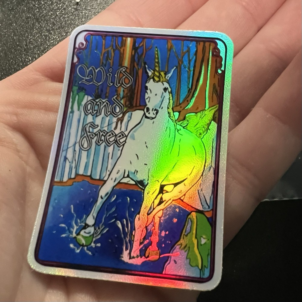 Novelty Unicorn Foil Sticker Wild & Free Holographic Vintage Reproduction Decal