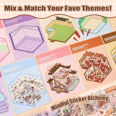 20 Sets 3D Sticker Scenes Miniature House Book for Sticker Therapy Cute Cartoon