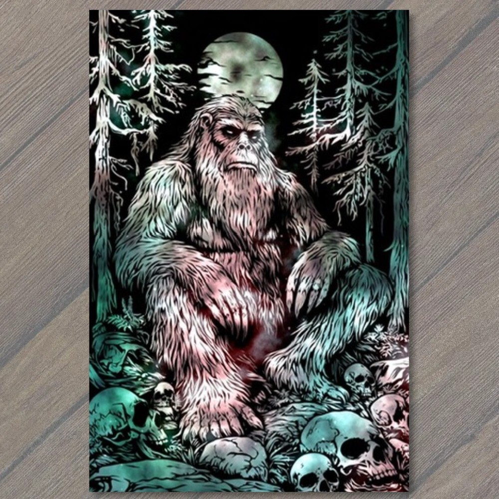 STICKER Bigfoot Walking Moonlit Forest Skulls Trees Mythical Creature Strange