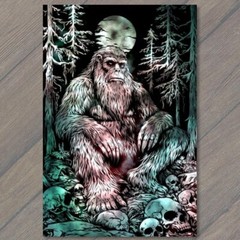 STICKER Bigfoot Walking Moonlit Forest Skulls Trees Mythical Creature Strange