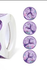 40 PCs Round 1” Mermaid Tail Stickers Birthday Envelope Seal Reward Kids Teacher