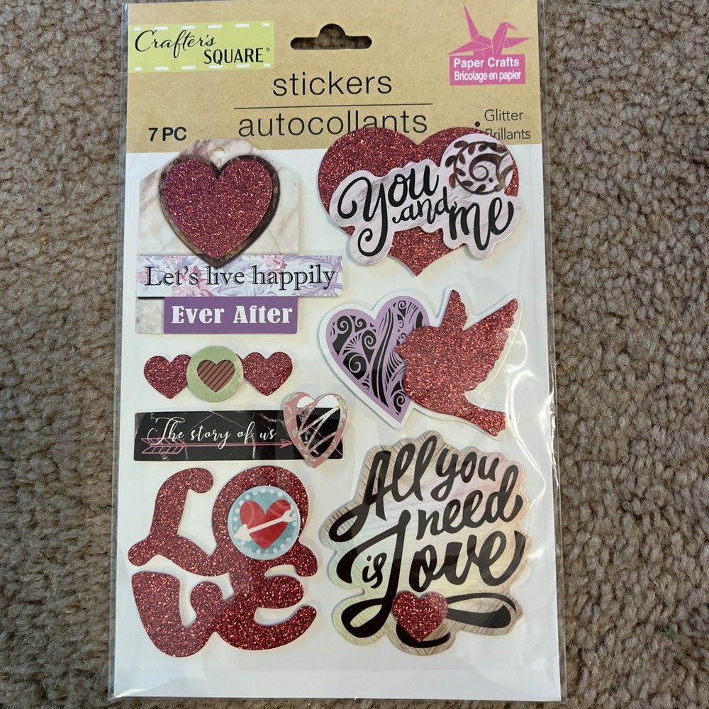 *Crafter’s square Stickers 3D Sparkly Love Hearts