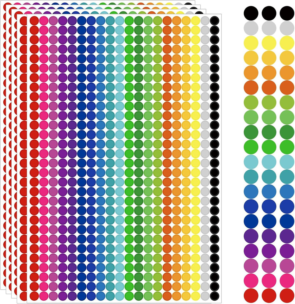 12000 PCS 1/4″ Small round Color Coding Dot Stickers – 20 Neon Colors, Removable