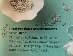 Stampin Up PETAL PASSION Metal Charms 24 Pieces 0.75in Embellishments 2018