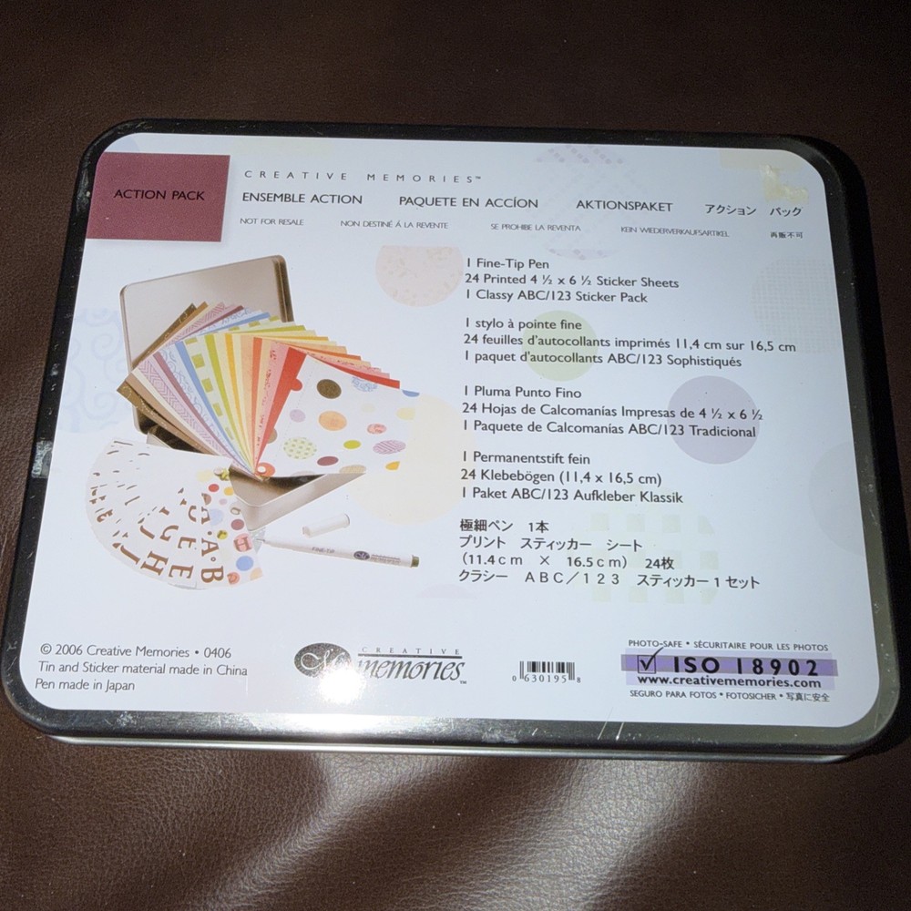 Creative Memories Sticker Pen Paper Set Scrapbooking Action Pack Tin Box 2006