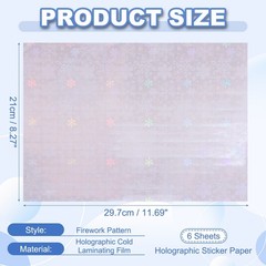 12x8in Holographic Laminate Sheets 6Pcs Sticker Paper Snowflake Pattern