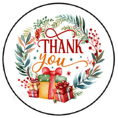 THANK YOU WREATH CHRISTMAS PRESENTS ENVELOPE SEALS LABELS STICKERS PARTY FAVORS