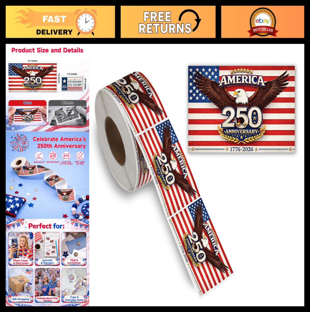 500 PCS Waterproof American Flag Stickers – 250th Independence Anniversary Decal