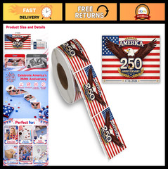 500 PCS Waterproof American Flag Stickers – 250th Independence Anniversary Decal