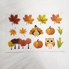 Thanksgiving Stickers Fall Fun Leaves Pumpkin Turkey 12 Sheets