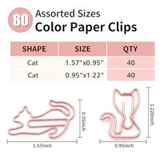 80 Pcs Rose Gold Cat Creative Metal Paper Clips – Fun Office Rose Gold Catg