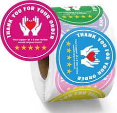 2 Inch Thank You for Your Order Stickers 5 Star Review Delivery Labels Freshness