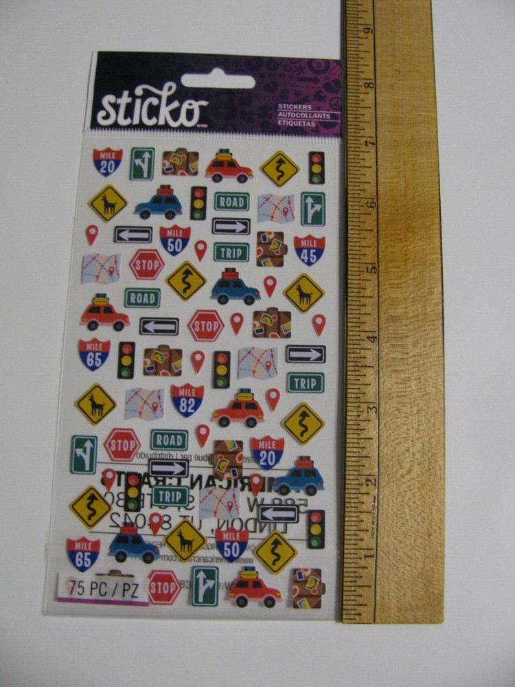 Sticko Stickers MINI ROAD TRIP TRAVEL ICONS 75 Pieces NIP