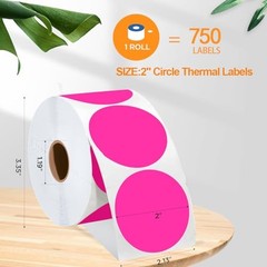 2 Inch Circle Thermal Sticker Labels, 2″ Self-Adhesive Round Thermal Rose Red