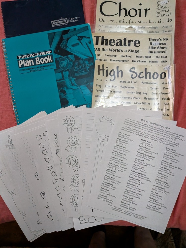 Teacher plan books, writing paper, acid free stickers