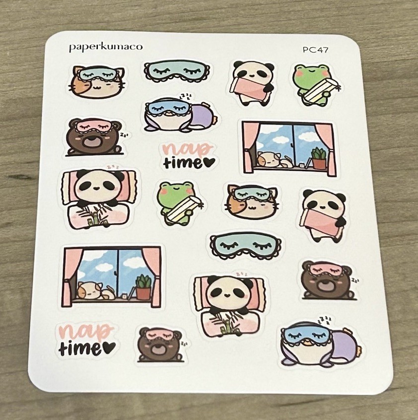 NEW PaperKumaCo “Nap Time” Sticker Sheet Paper Kuma Co PKC Stickers