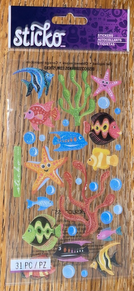 Sticko JOLEES Velum Tropical Fish Starfish Seaweed Sea Ocean Scrapbook STICKERS