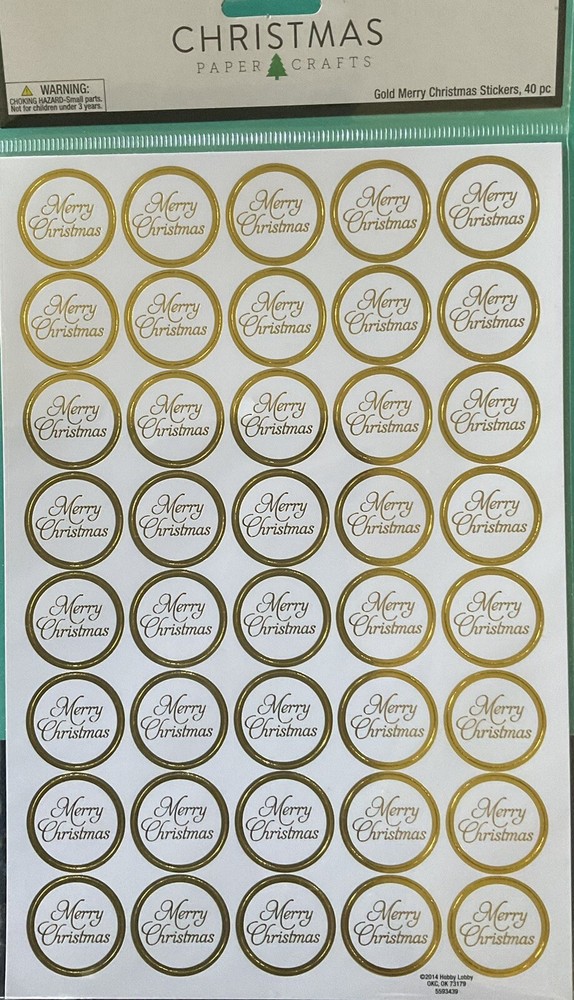 Gold Merry Christmas Stickers – 40 pieces Christmas Paper Crafts