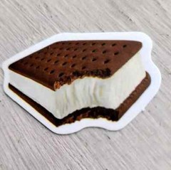 Vintage Food Sticker Ice Cream Sandwich Vanilla Chocolate Delicious Bite 1 Pc
