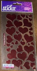 Sticko Red Hearts Metallic Sparkly Wedding Valentines Love Scrapbook Stickers