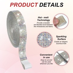 3 Rolls 6.6 Yards 0.5 Inch Crystal Rhinestones Ribbon for Crafts AB Color