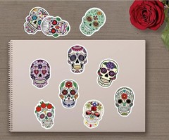 50Pc Sugar Skull Stickers Dia De Los Muertos Day of The Dead Mexican Vinyl Decal