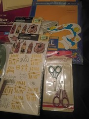 Scrapbook & Card Lot Rub-ons, Stickers, Printer Paper, Scissors, Paper Crimper
