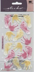 Yellow and Pink Foot Prints and Hand Prints Stickers