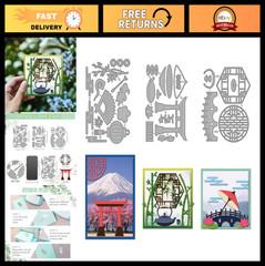 Oriental Buildings Metal Cutting Dies for Card Making – Bamboo Window, Bridge, L