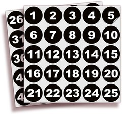 Black Consecutive Number Stickers, 1 to 50, 1 Inch, 1 Set | Vinyl Self Adhesi…
