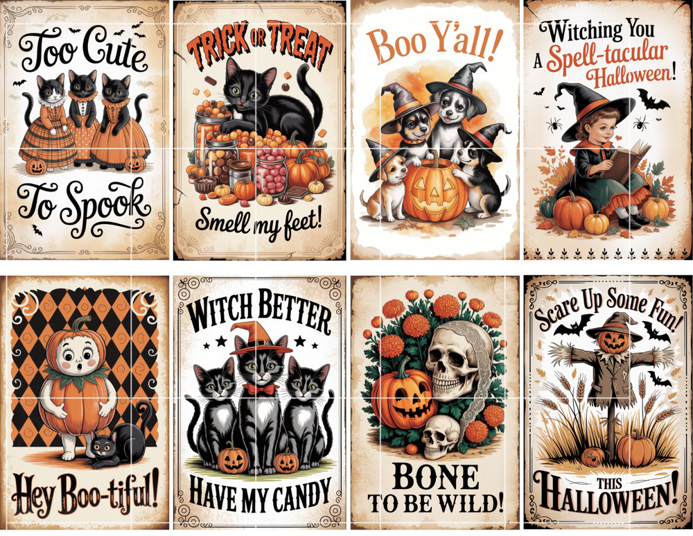 Vtg Halloween Card Toppers Collage Sheet Supplies Scrapbook Junk Journal Crafts