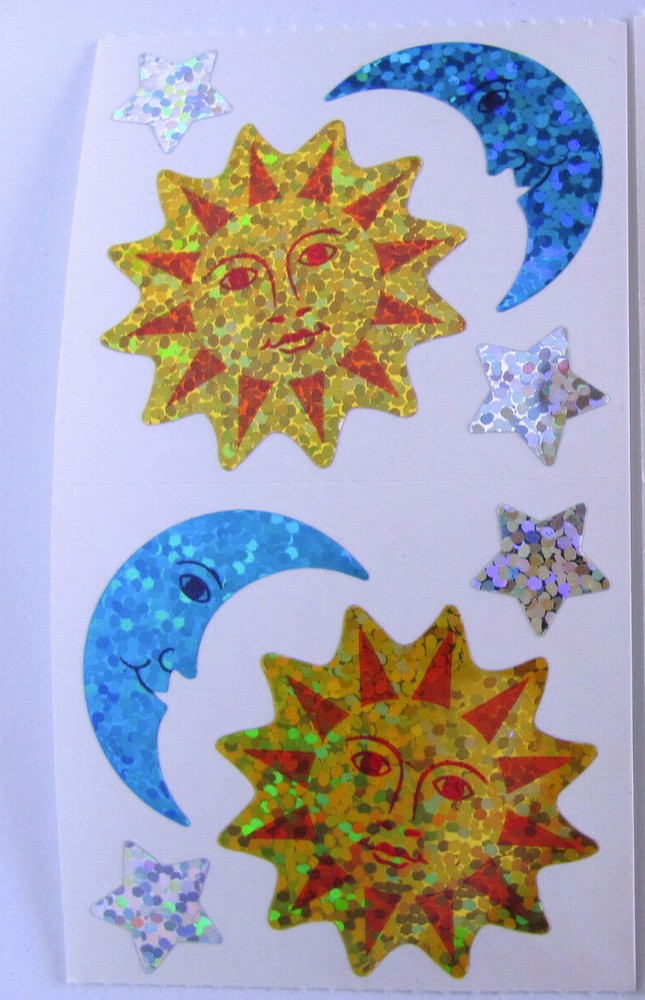 Vtg Hambly Pair of Glittery Sun Moon Sticker Sheet – Celestial Star Glitter