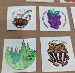 Vtg 3M Imperfect Scratch & Sniff Stickers Set Of 8 Apple Banana Grape Peanut Etc