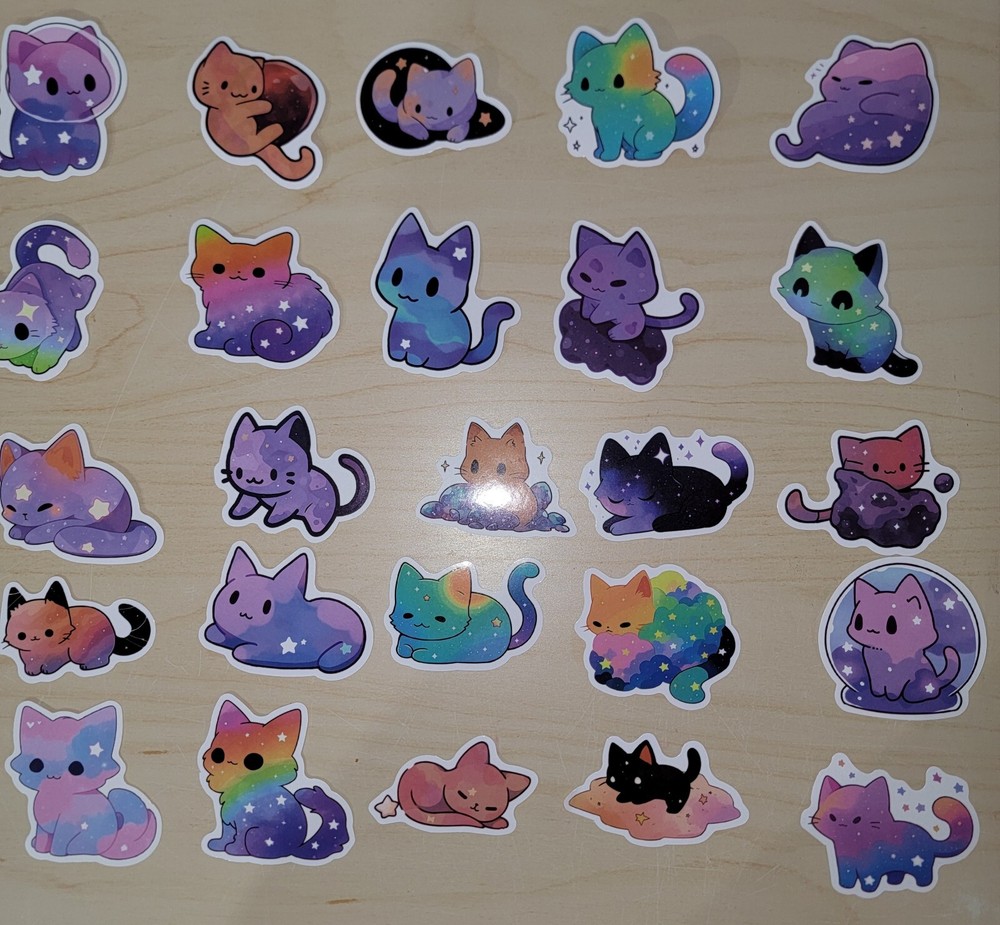 50 Cute Cat Starry Sky Kitty Kitten Space Astral Galaxy Sticker – Meme Kawaii