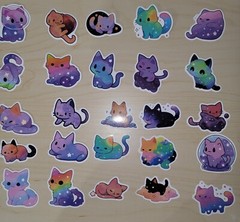 50 Cute Cat Starry Sky Kitty Kitten Space Astral Galaxy Sticker – Meme Kawaii