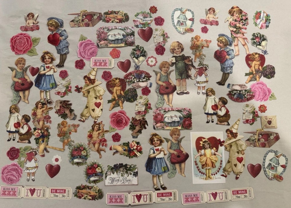 80+ Vintage Valentine Ephemera Lot Cupid Cherub Victorian Journal Mixed Media