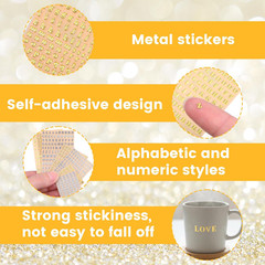 12 Sheets 3D Small Letter Stickers, 0.11-0.13 Inch Mini Alphabet