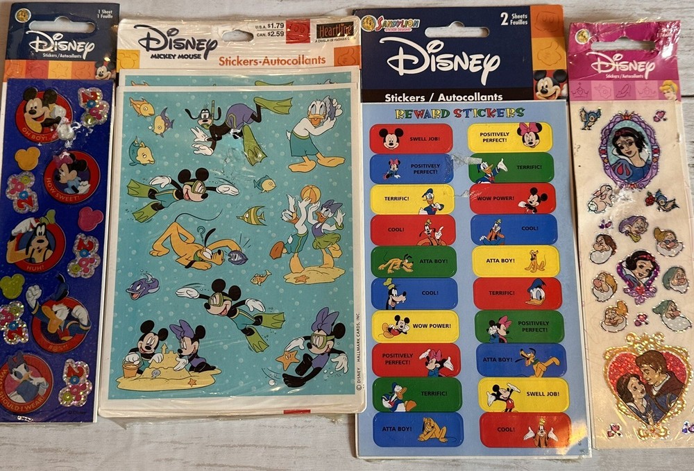 4 Disney Snow White Goofy Mickey Donald Duck Sticker Sheets Sandylion Hallmark