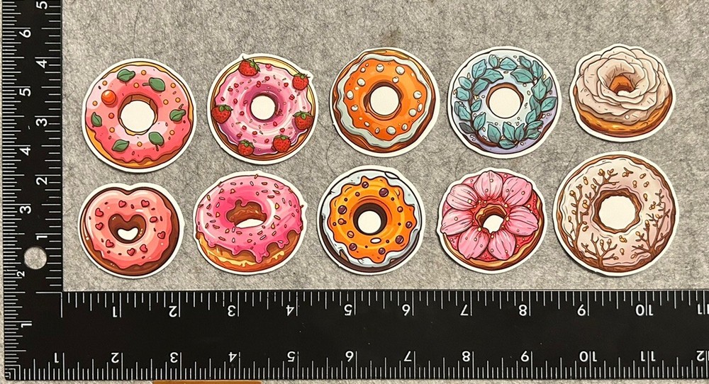 Lot of 10 Assorted Donut Snack Breakfast Sugar Rose Stickers