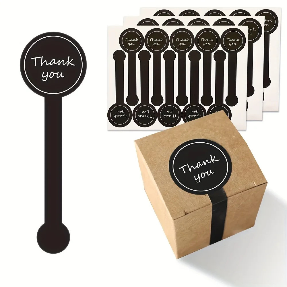 100Pcs Black Thank You Stickers for Pudding Bottles Baking Boxes Handmade Craft