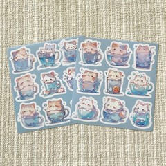 18 Cat in Cup Stickers, 1.75” Kawaii Kitten Waterproof Decals, Cats are Liquid